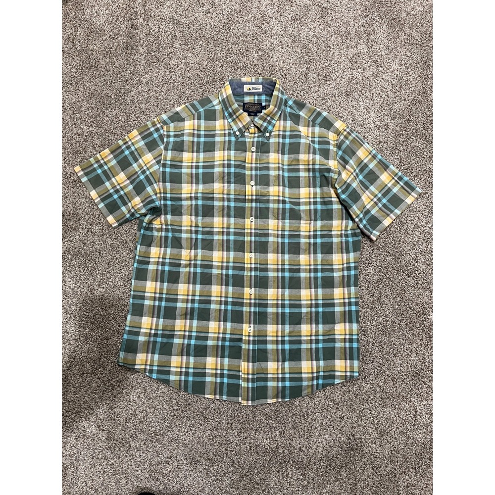 Pendleton Surf Pendleton Plaid Button Down Shirt Mens Large Green Yellow Blue